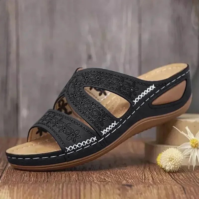 2024 Summer Womens Wedge Sandals Advanced Orthodontic Open toe Sandals Retro Anti slip Leather Casual Womens Platform Retro Shoes 240823