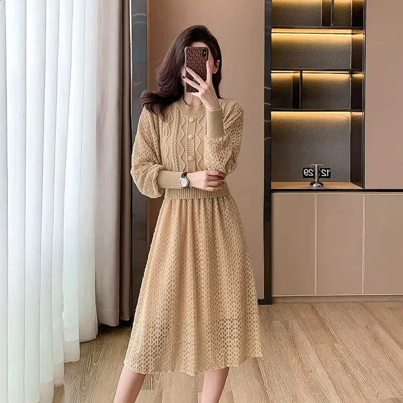 Elegant Knit Tweed Style Slimming Dress For Women Autumn/winter Slim Fit Tweed Patchwork Dresses 240824