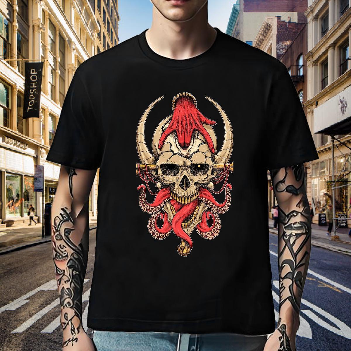 Unisex Men T Shirts 230g Cotton skull Street DIY Printed Breathable Crew Neck Tshirts 2024 Tops Tees