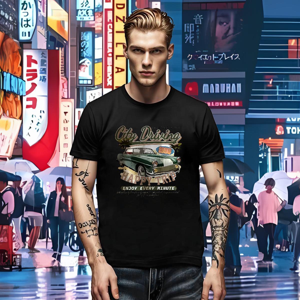 Fashion Casual Tshirts car Spring Summer 230g Cotton Tees Breathable Brand T-Shirts for Men Graphic
