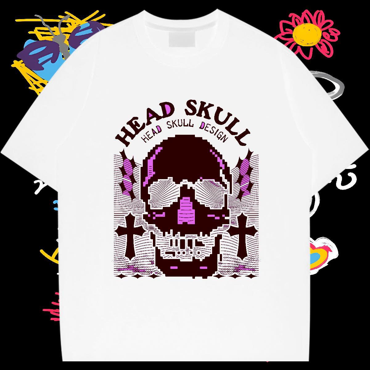 Unisex T-Shirts for Men 230g Cotton skull Anime Printing Street DIY Printed Short Sleeve Soft Men Clothes T-Shirt 2024 Summer Tops
