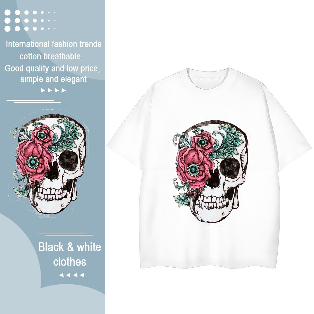 Popular T Shirts Men 230g Cotton skull Sports Casual Custom Printed Short Sleeve O-Neck Men Tees Fashion Clothings
