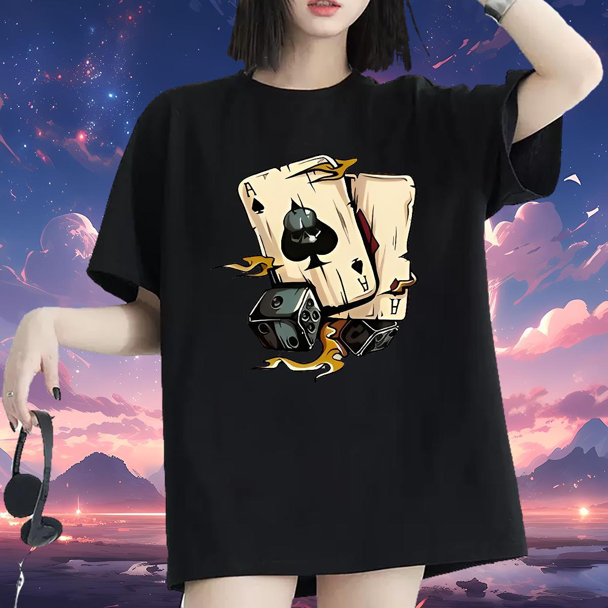 Brand Tshirt for Man Woman 230g Pure Cotton playing card Casual Sport T Shirt For Woman Breathable Soft Anime Clothings