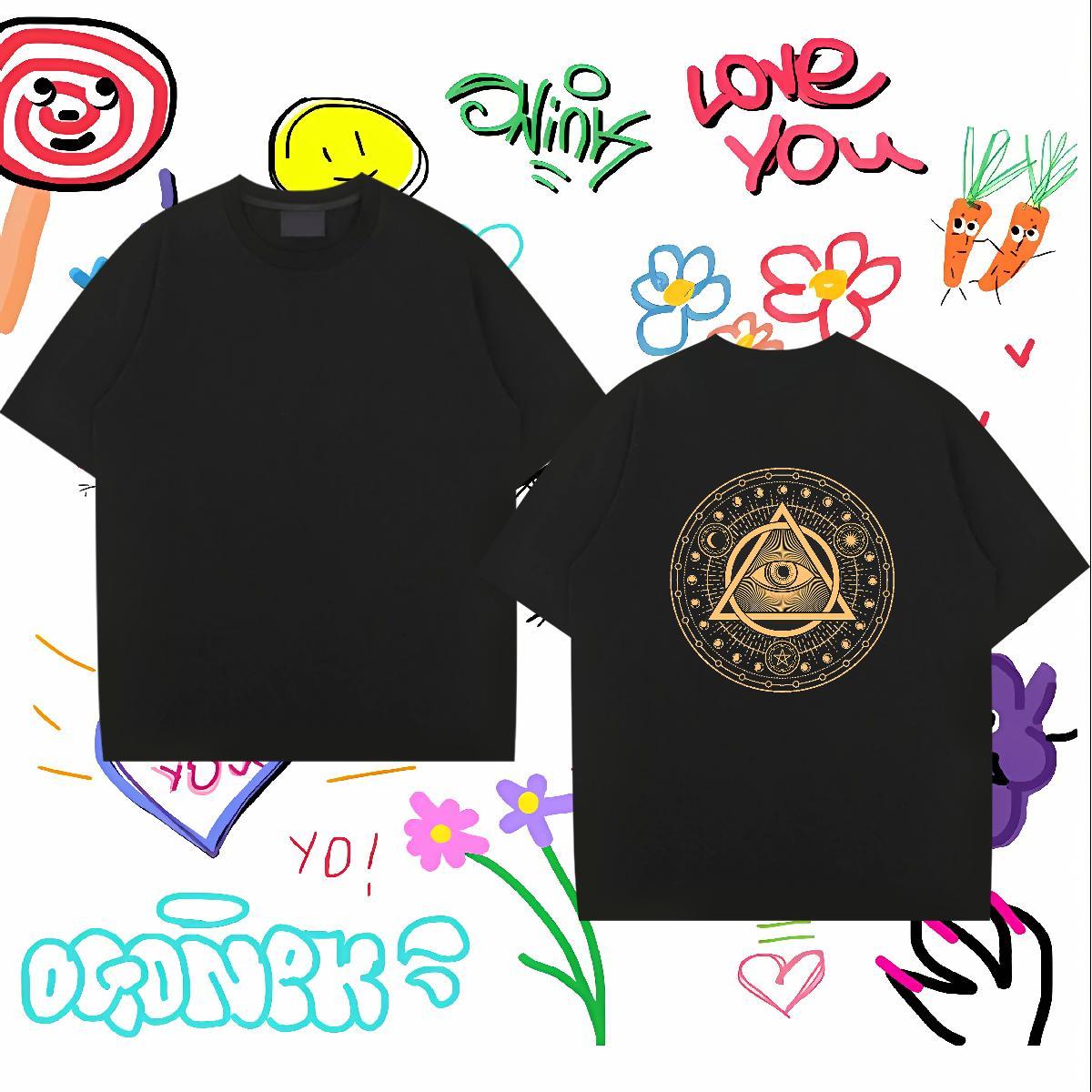 Loose Mens T Shirts 230g 100% Cotton eyes High Street Hip Hop Cartoon Print Pure Cotton Men Clothes T-Shirt Custom Tshirts