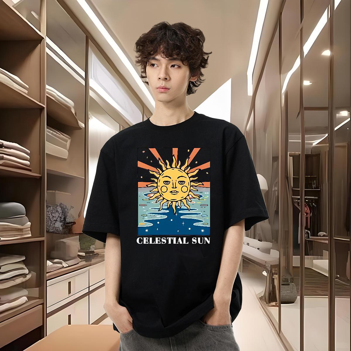 Customized Men Tops Tees sun Casual Beach 230g 100% Cotton Tops Shirt Breathable Crew Neck Free Shipping T-Shirts Cartoon Print