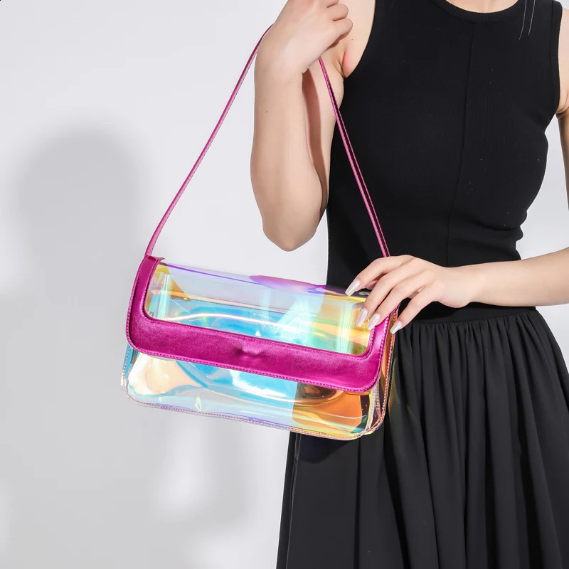Fashion Transparent Shoulder Bag For Women 5 Colors Clear Waterproof Summer Beach Bag Underarm Purse Jelly Handbag 240824