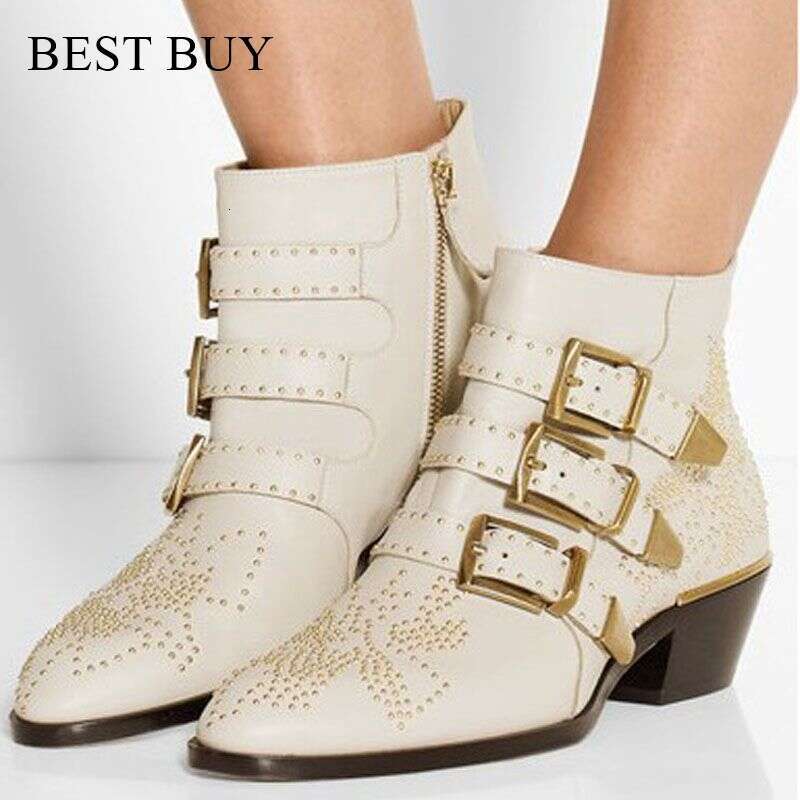 Denim Round Headed Rivet WER Boots, Susanna Studded Genuine Leather Ankle For Women, Botas Mujer Boots