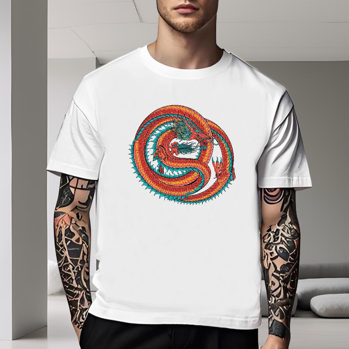 Popular T-Shirts for Men 230g Pure Cotton dragon Hip Hop Cartoon Printing L-4XL O-Neck Short Sleeve Men Clothes T-Shirt 2024 Summer Polos
