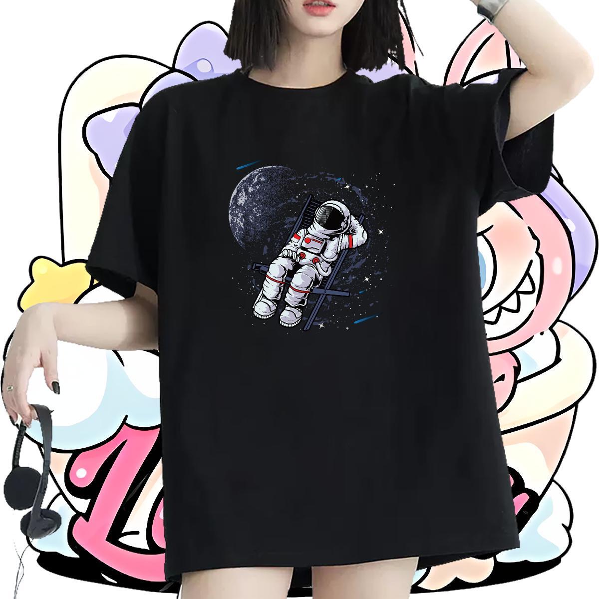 Comfortable Unisex Tshirts 230g Pure Cotton cosmonaut Casual Daily Wear Women T Shirts Crew Neck Breathable Graphic Tee Shirt