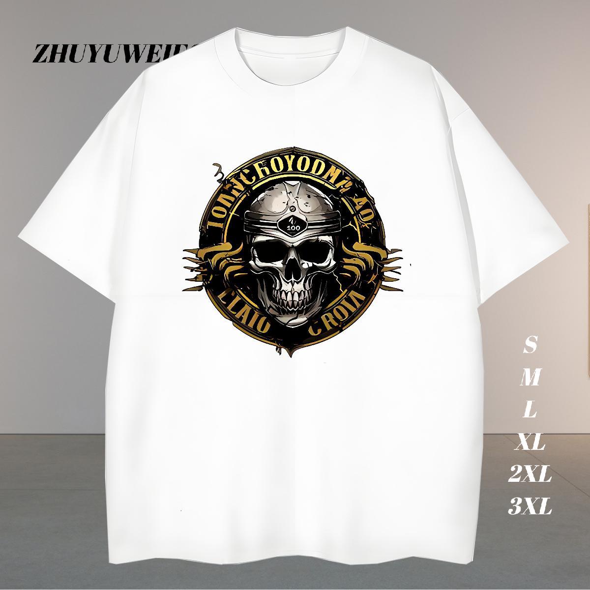 Cool Design T-Shirts 230g 100% Cotton skull Daily Outfit Asian Size Breathable Men Clothes T-Shirt Classic Casual Clothings