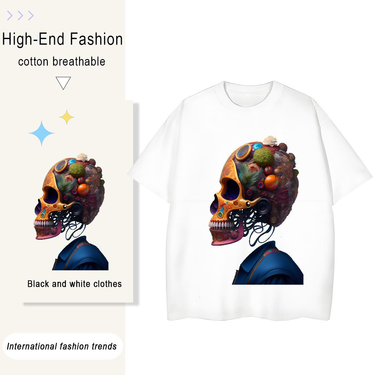 High Quality T Shirts Men 230g 100% Cotton skull Street wear Hip Hop DIY Printed Pure Cotton Men Tees Customized Top Tees