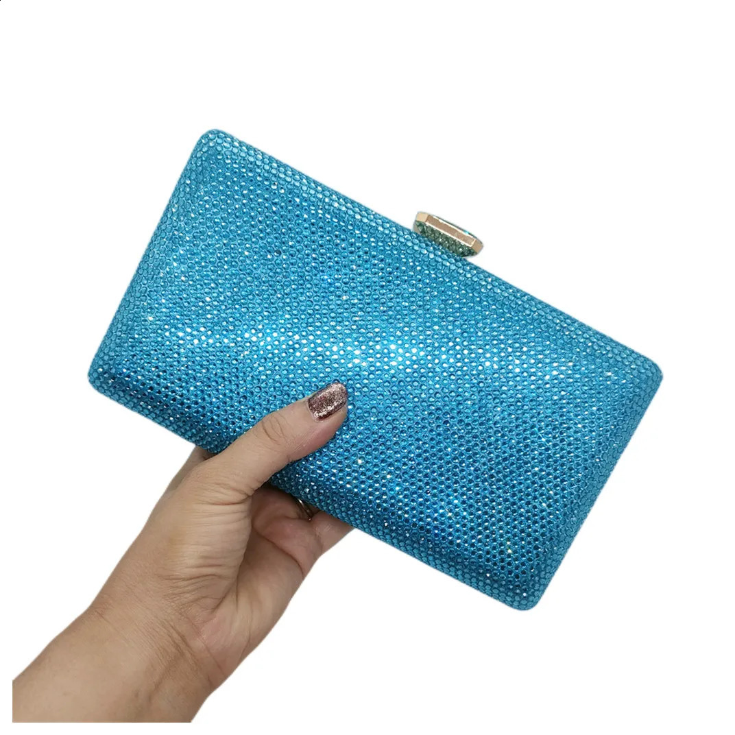 Chaliwini sky blue Women Crystal Clutch Evening Bags Wedding Bridal Box Handbags Party Dinner Diamond Purse 240824Z