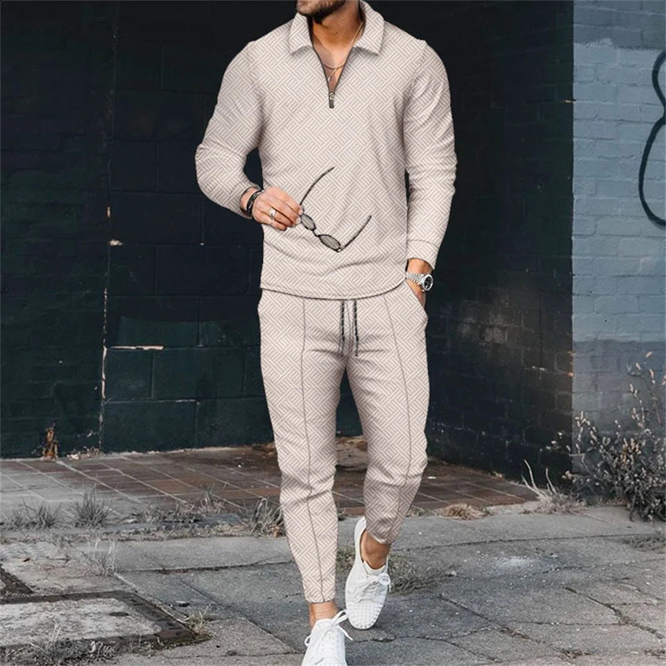 Mens Spring and Autumn Long sleeved Polo ShirtPants Set Mens Gym Sports Golf Casual Mens Travel Clothing 240824 - view 7