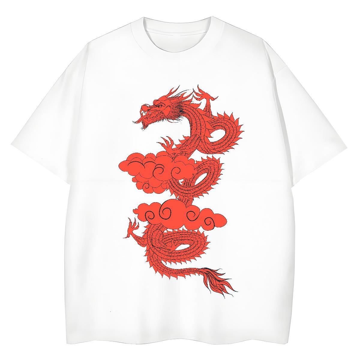 Classic T-Shirts for Men 230g Cotton dragon Street wear Hip Hop Custom Cartoon Short Sleeve O-Neck Tshirt for Man Woman Brand Polos