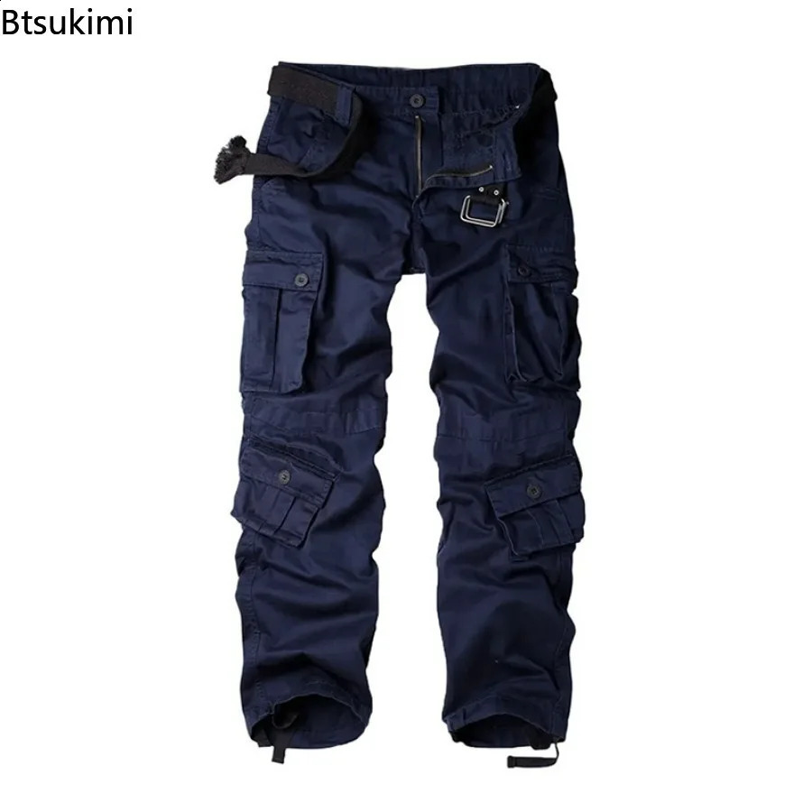 Mens Cotton Cargo Pants Fashion Eight Pockets Sport Trousers Pants Male Oversize Loose Straight Streetwear Pants for Men 240812
