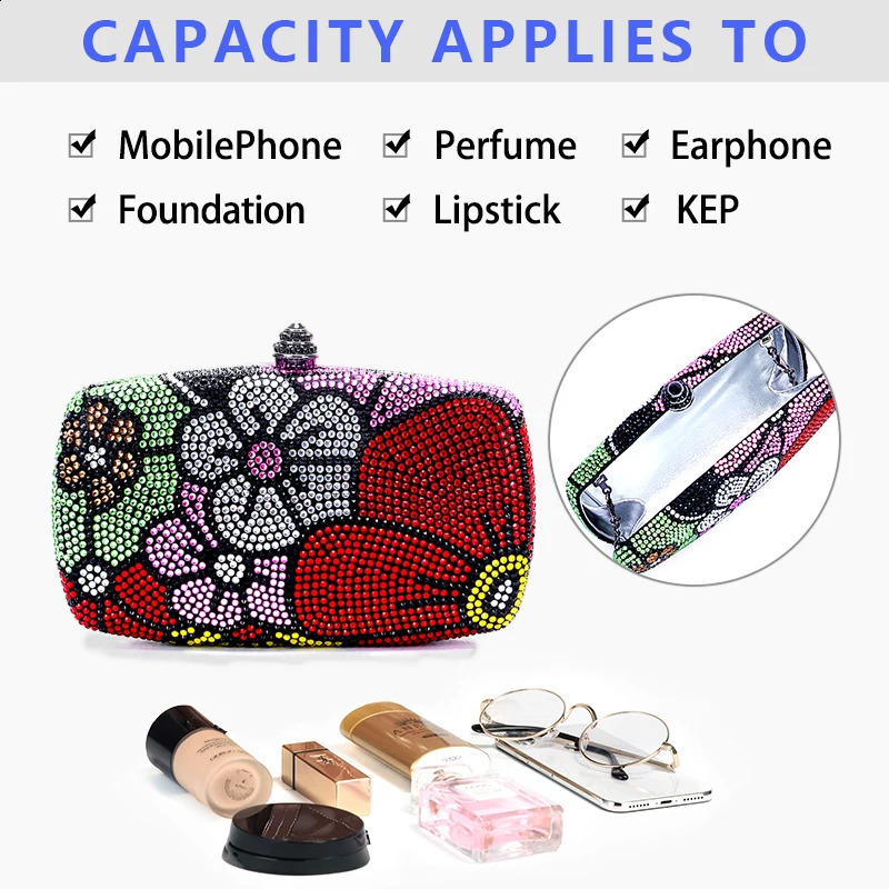 fashion Diamond Dinner bag Wedding Banquet Party Hand Christmas Valentine Ladies Multicolored flower even 240824Z