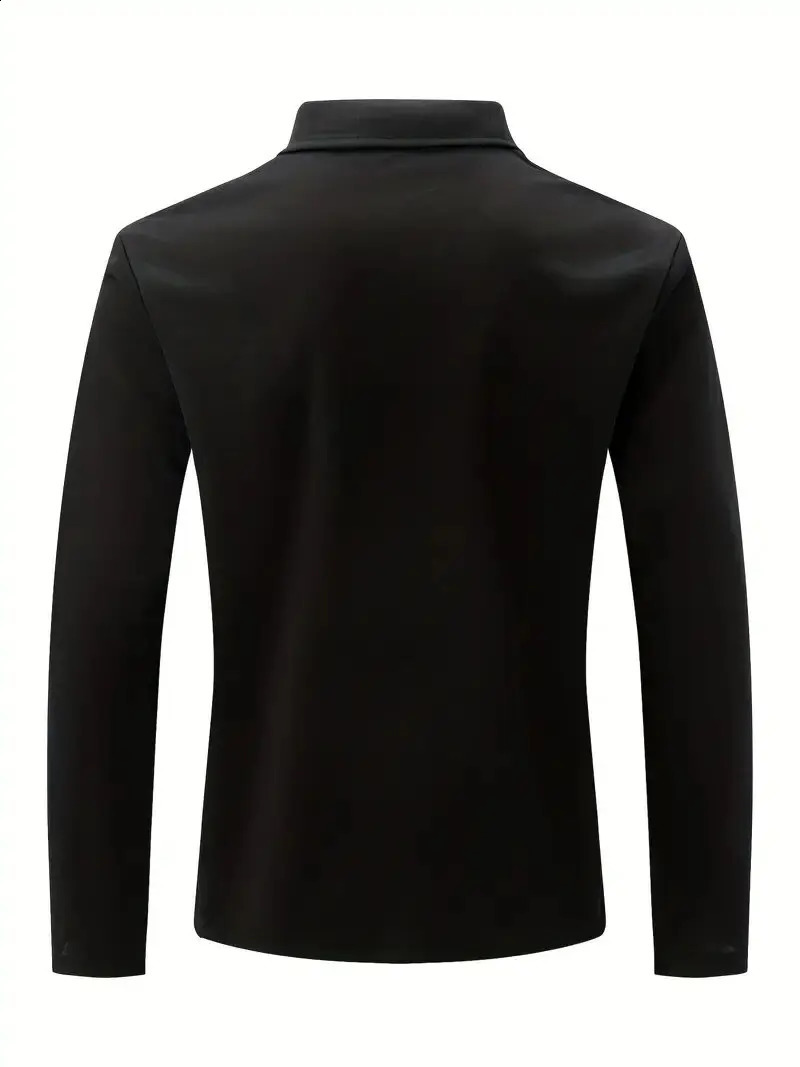 Mens autumn solid color classic daily long sleeved pocket sleeve lapel shirt casual sports zipper long sleeved polo shirt 240824