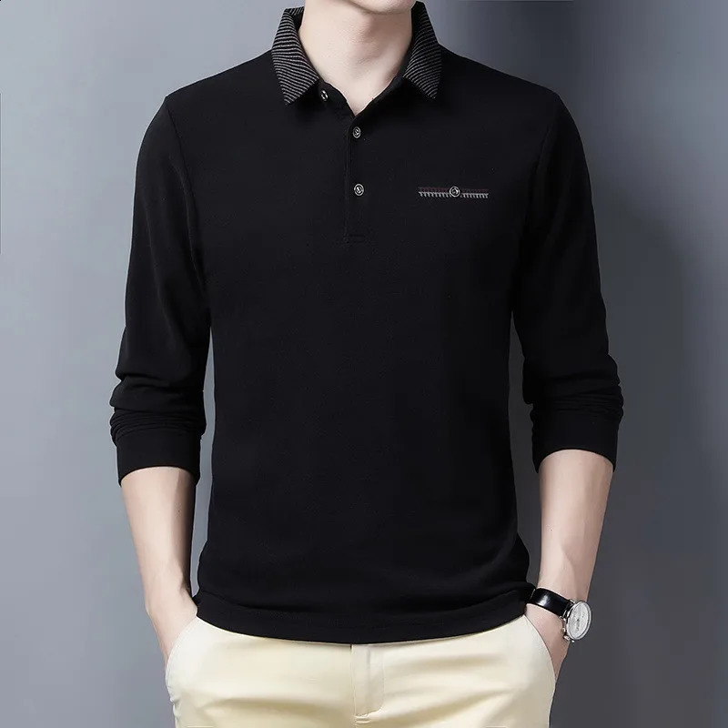 Ymwmhu Wine Red Polo Shirt for Men Long Sleeve Autumn and Spring Collared Shirt Solid Casual Polo Shirt Korean Fashion Clothing 240824