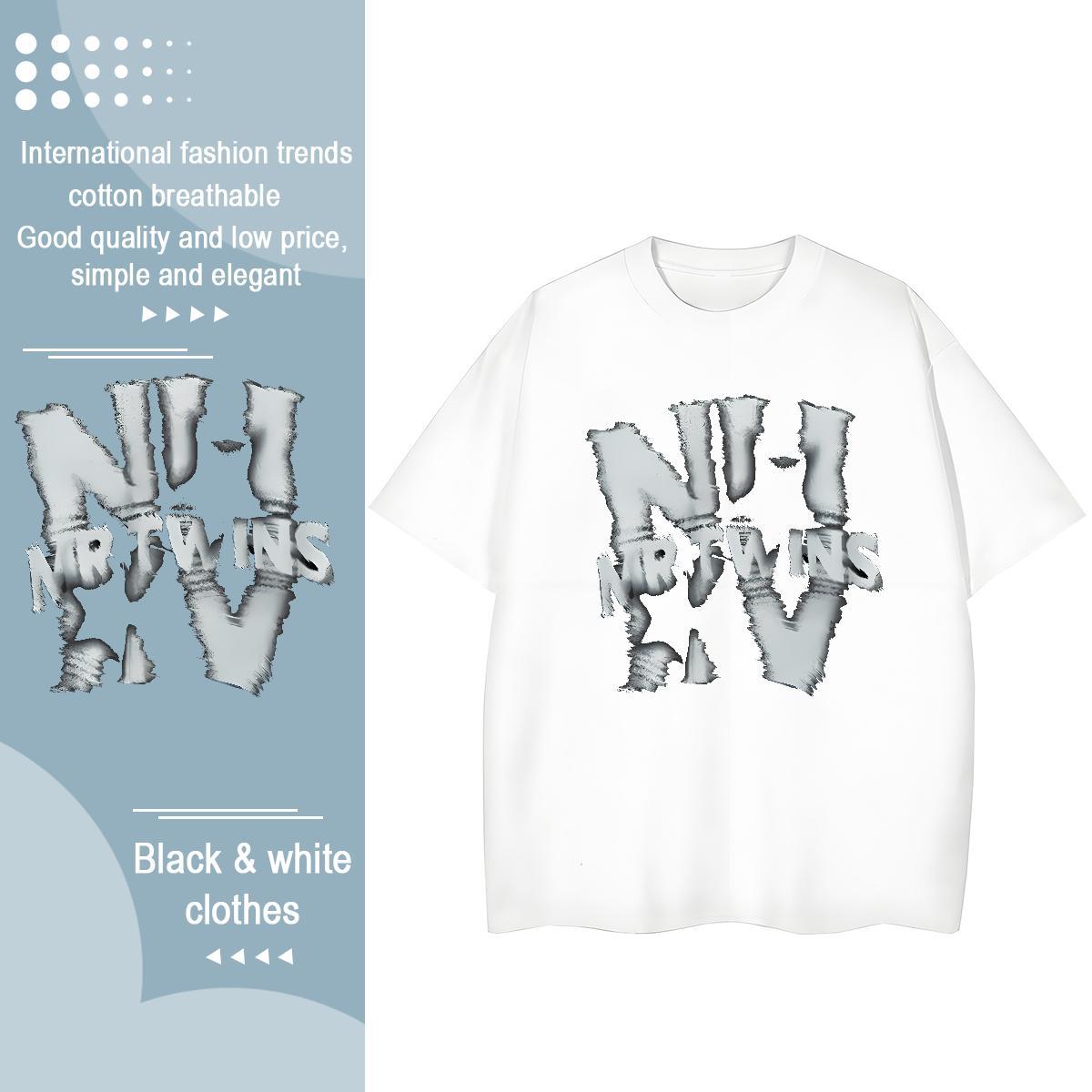 Loose Woman Tshirt 230g Cotton letter Street Wear T Shirts Women O-Neck Short Sleeve Cartoon Print Top Shirts