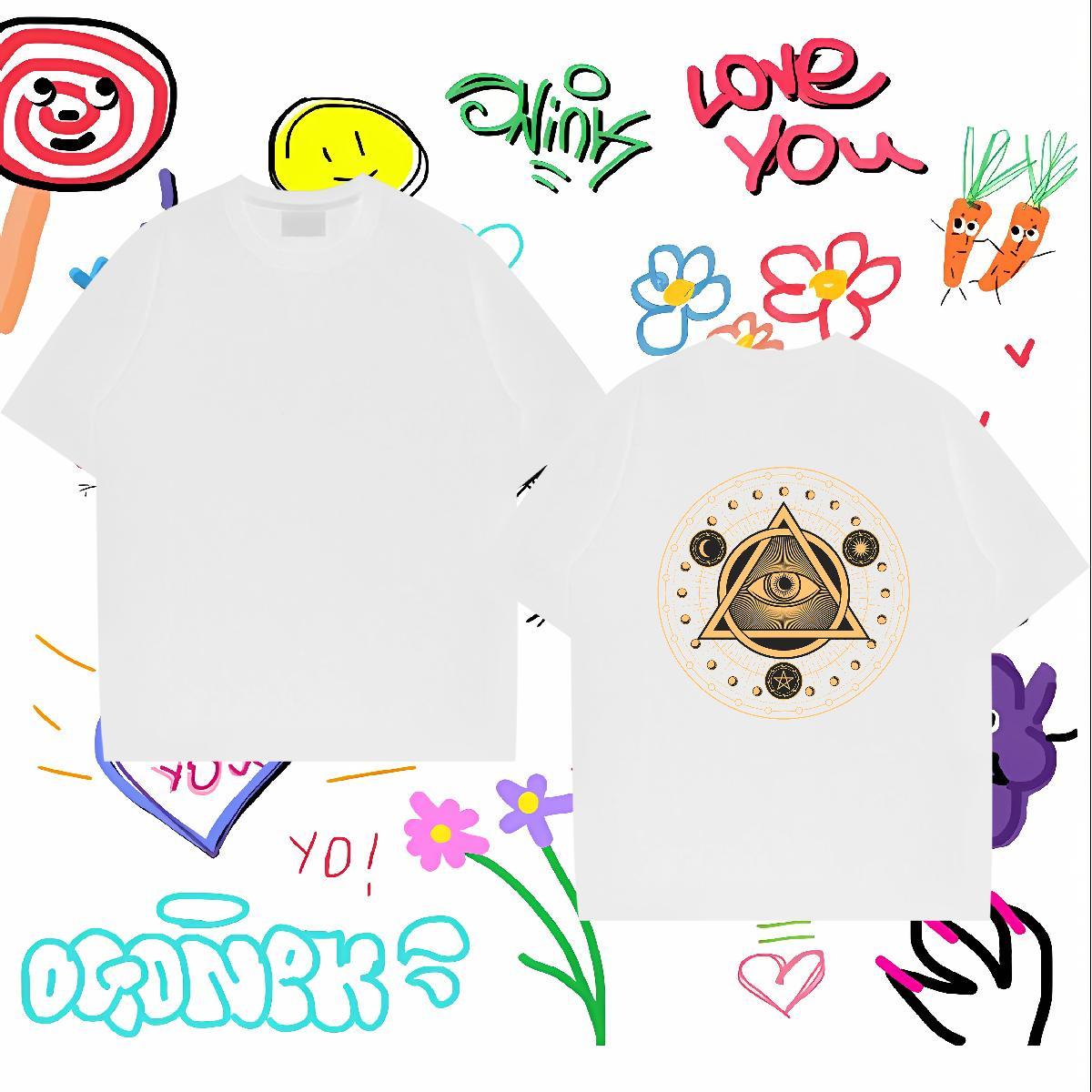 Loose Mens T Shirts 230g 100% Cotton eyes High Street Hip Hop Cartoon Print Pure Cotton Men Clothes T-Shirt Custom Tshirts