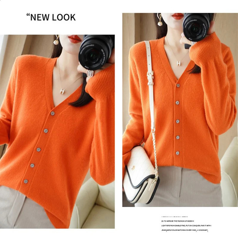 Autumn Winter V Neck Women Sweaters Vintage Basic Solid Knitted Tops Cardigan Slim Pullover Korean Sweaters Chic Cozy Jumpers 240824