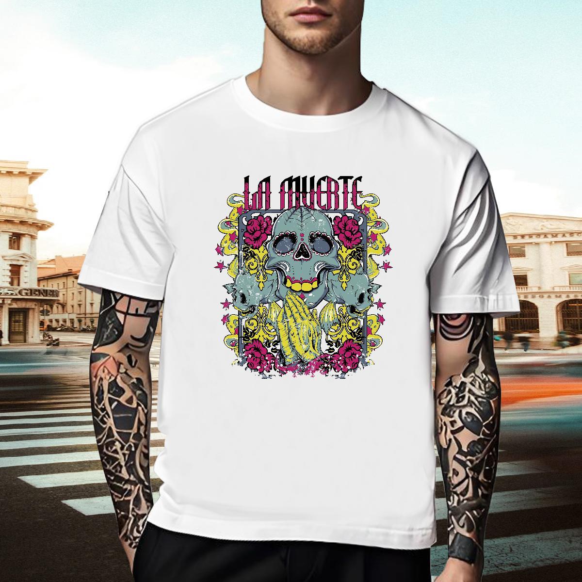 Loose Fit Men T Shirts 100% Cotton 230g skull Street wear Hip Hop DIY Anime Breathable Crew Neck Couples T Shirts Factory Direct Top Tees