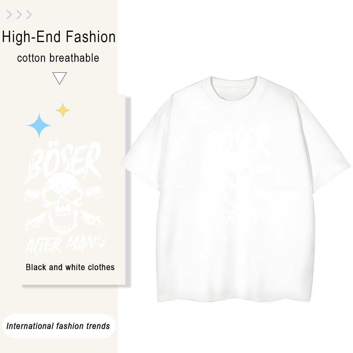 Comfortable T-Shirts 230g Pure Cotton skull Hip Hop Street Customized Print Breathable Short Sleeve Men Clothes T-Shirt 2024 Summer Tees
