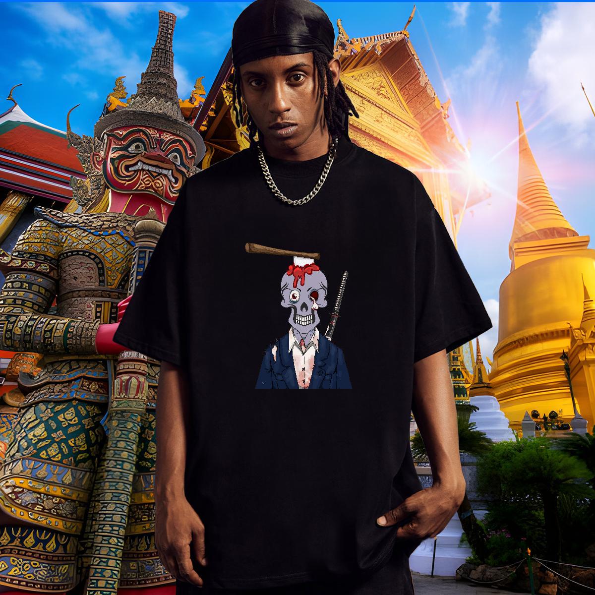 Designer Mens T Shirts 230g 100% Cotton skull Street wear Hip Hop DIY O-Neck Short Sleeve Men Clothes T-Shirt Wholesale Tees