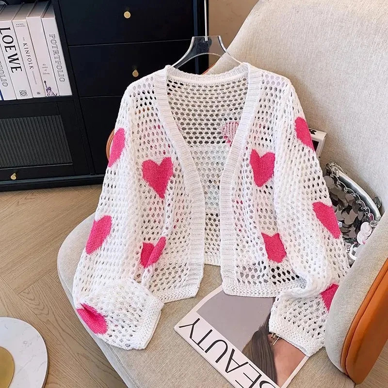 V Neck Cropped Cardigan Women Long Sleeve Twist Knitted Sweater Spring Summer Keep Cool Korean Fashion Jacket Cardigan 240824