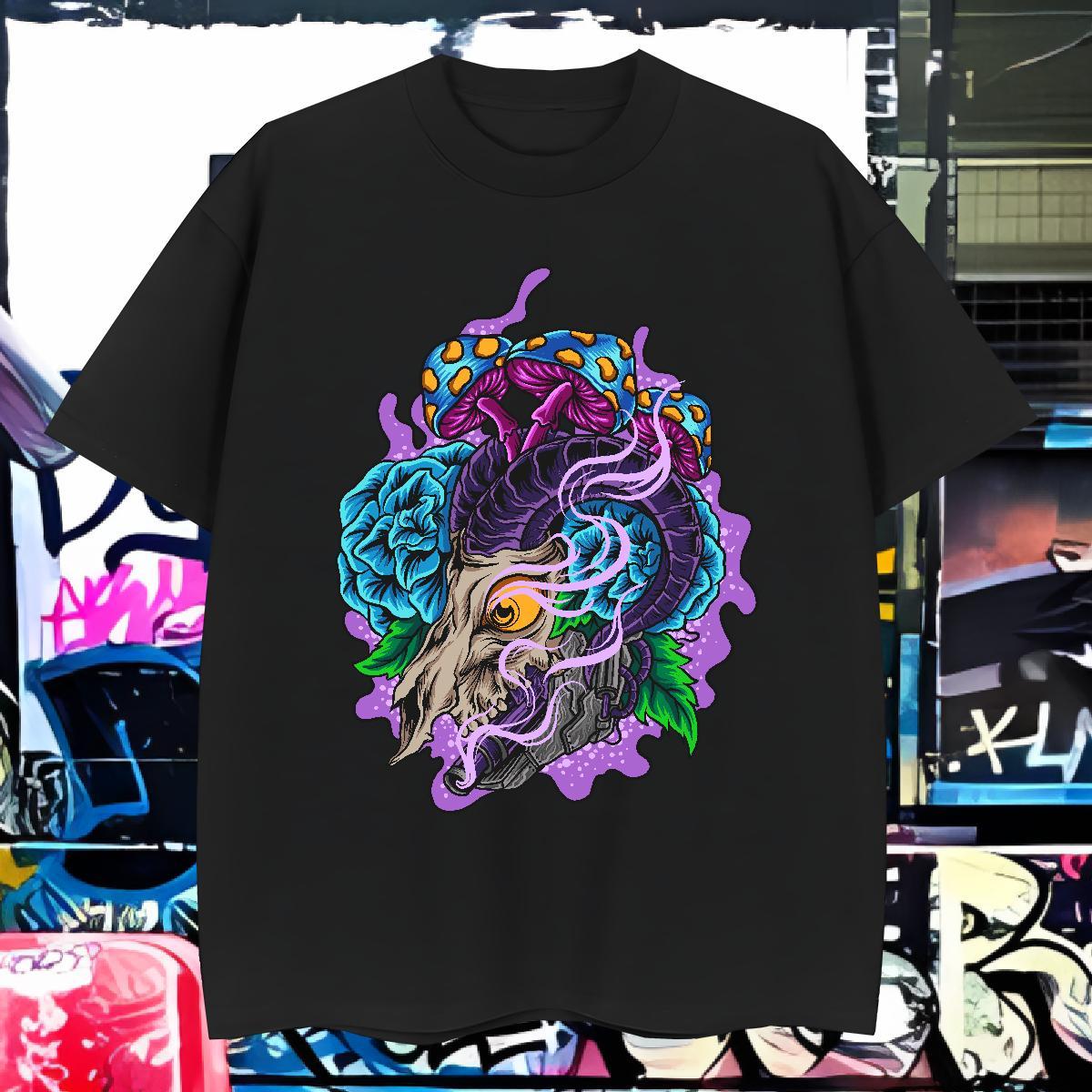 TOP Quality T-Shirts 230g 100% Cotton skull Hip Hop Custom Print Oversized Breathable Crew Neck Men Clothes T-Shirt Brand Top Tees