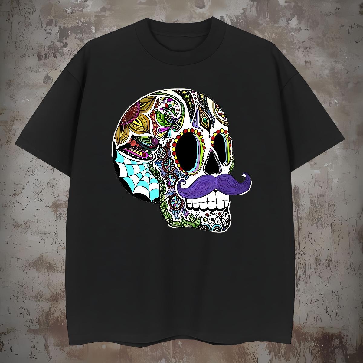 TOP Quality Men T Shirts 230g Cotton skull Anime Printing Street Black White Breathable Short Sleeve Men Tees 2024 DIY Clothings