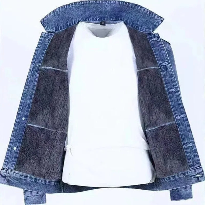 autumn and winter mens classic fully matched denim jacket wool thickened warm highquality S5XL 240824