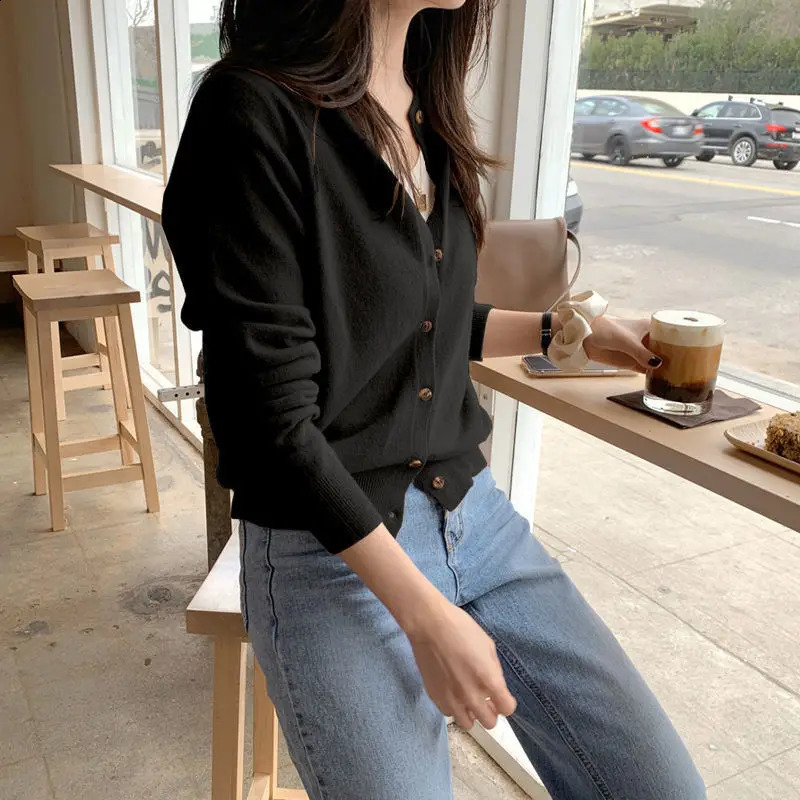 Womens Autumn Style Fashion Simplicity Solid Color O-neck Long Sleeve Sweater Coat Women Clothes All-match Loose Tops 240824
