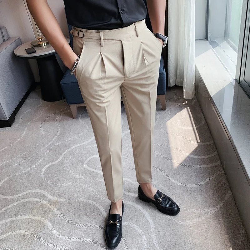 High quality elastic suit pants for mens formal business office social dress pants ultra-thin suitable for casual weddings ankle Trouser Pantalon 2408