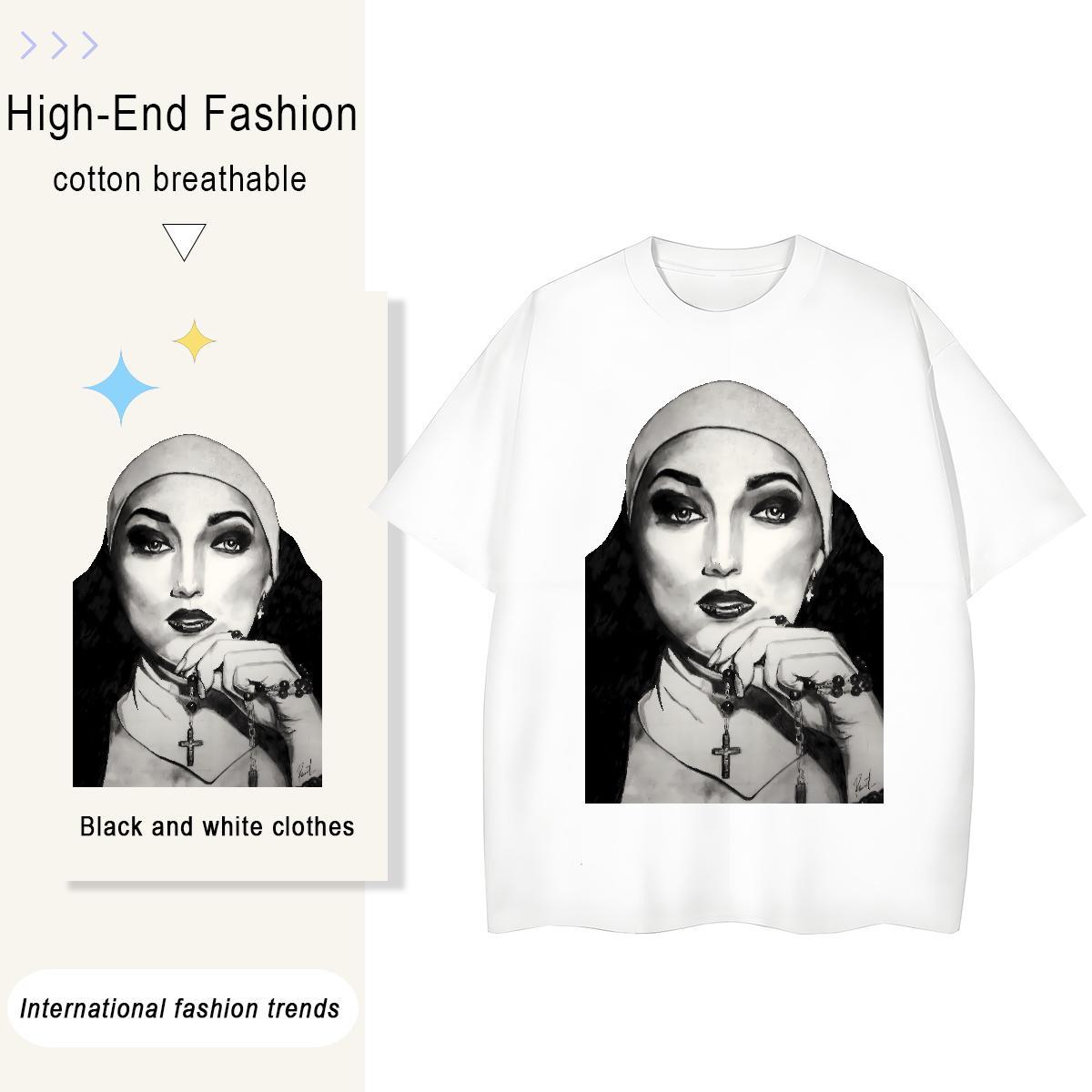 Female Women Tshirts 100% Cotton 230g nun Daily Wear T-Shirts Comfortable Plus Size Cartoon Top Shirts