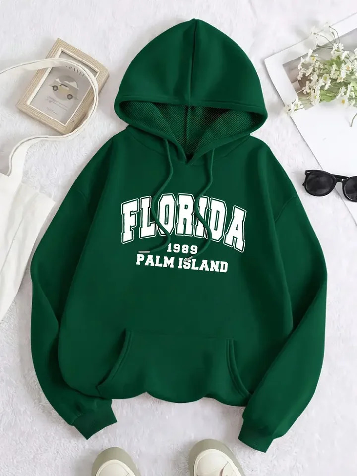 Womens Casual Pullover Hoodie With Florida 1983 Palm Island Graphic Fashionable All-Match Style Comfort Fit - Available In Mu 240824