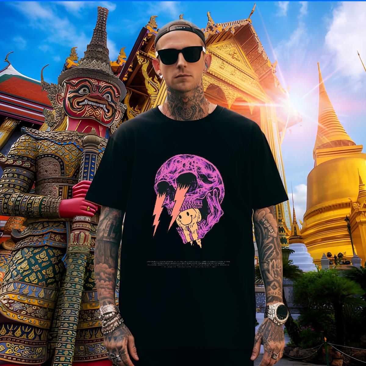 Popular Mens T Shirts 230g 100% Cotton skull Street Casual Plus Size Custom Breathable Short Sleeve Men Clothes T-Shirt Free Shipping Tshirts