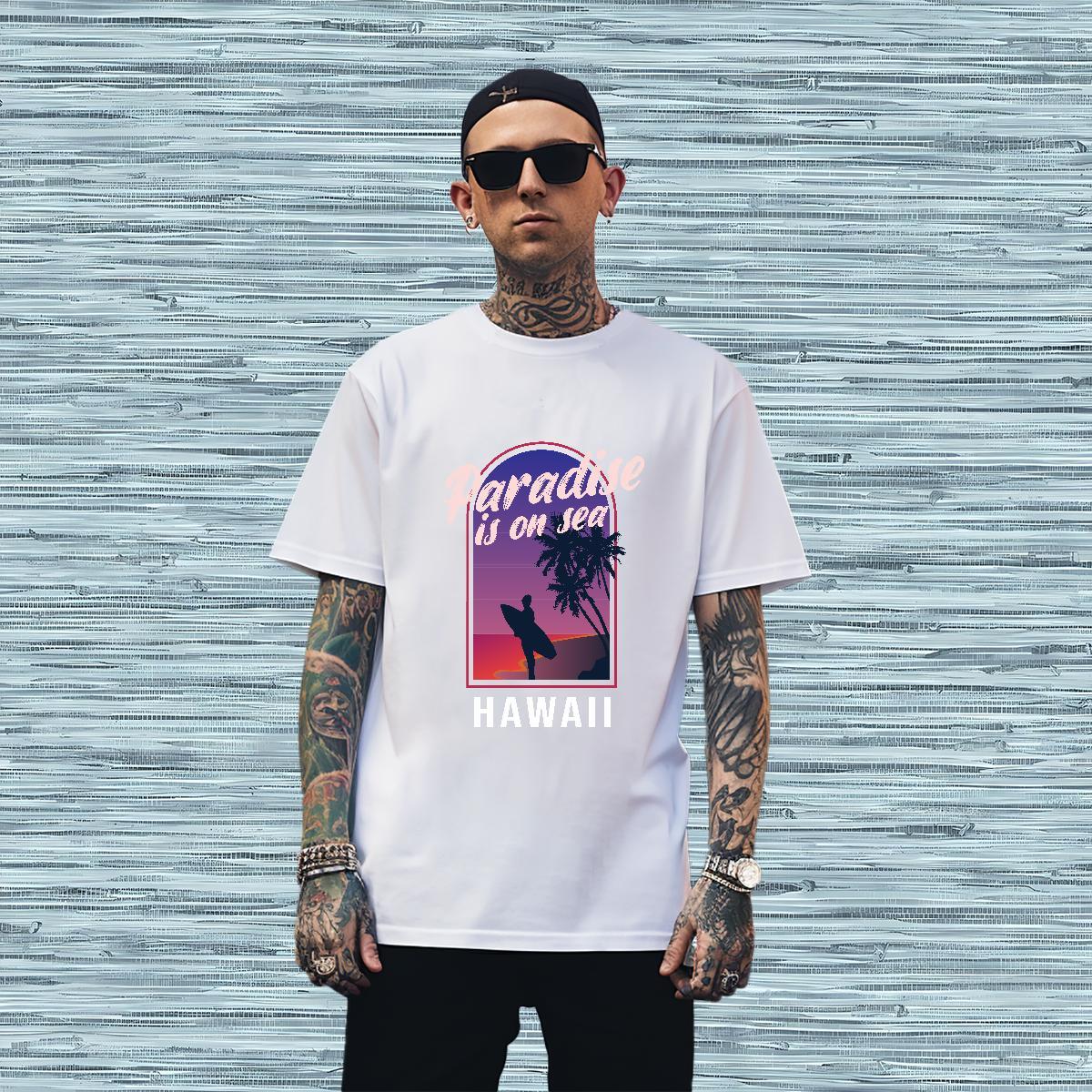 Free Shipping T Shirt For Man 230g Cotton wave Daily Outfit Custom Print Oversized O Neck Short Sleeves Couples T Shirts Classic Casual Clothes