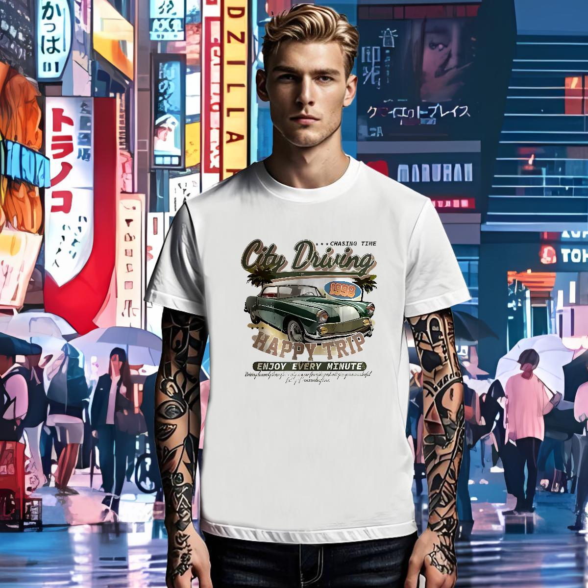 Fashion Casual Tshirts car Spring Summer 230g Cotton Tees Breathable Brand T-Shirts for Men Graphic