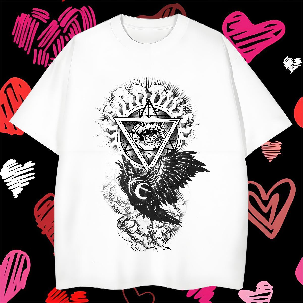 Cool Design T-Shirts for Men 230g Cotton eye of the devil High Street Hip Hop DIY Printed Pure Cotton Tshirts 2024 DIY Tees