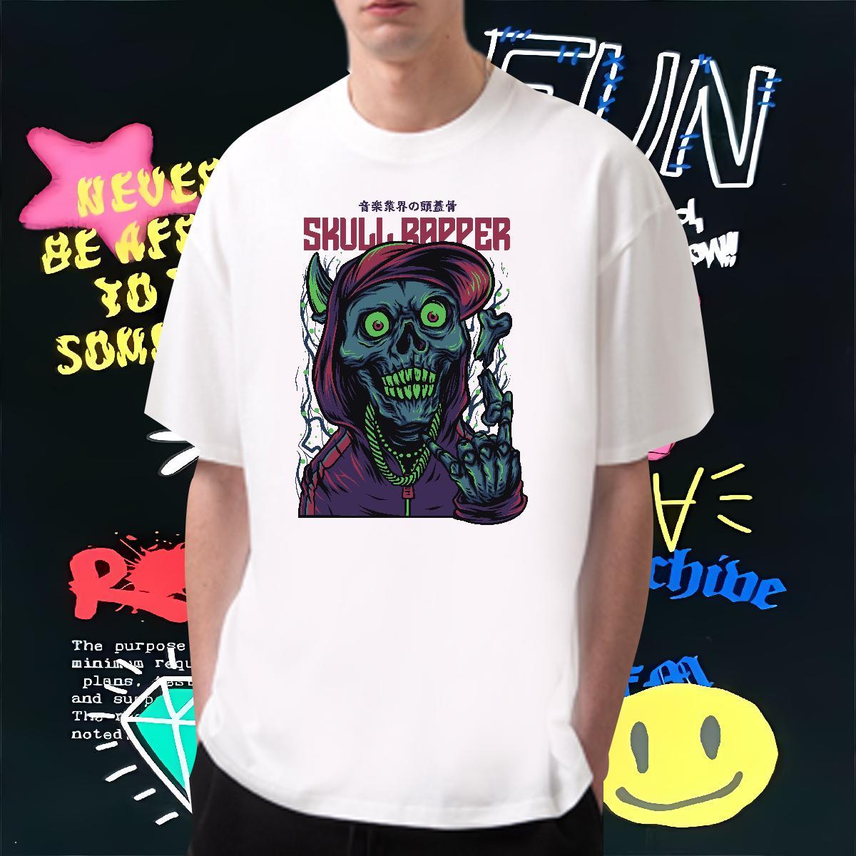 Designer T-Shirts for Men 100% Cotton 230g skull Summer Casual Cartoon Printing L-4XL O-Neck Short Sleeve Men Tshirts Factory Direct Top Tees
