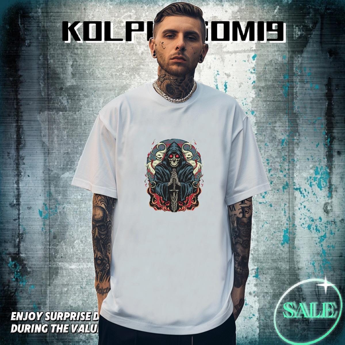 Popular Men T Shirts 230g Pure Cotton skull Street Customized Crew Neck Couples T Shirts 2024 New Tees Shirts