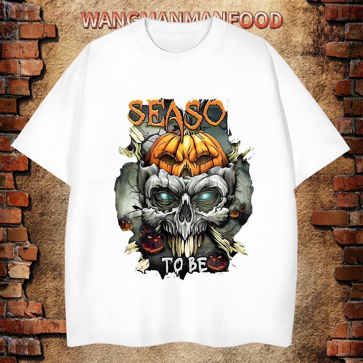 Loose Fit T-Shirts for Men 230g Pure Cotton skull Casual Beach Floral Print Short Sleeve O-Neck Tshirts Fashion New Tops Shirt