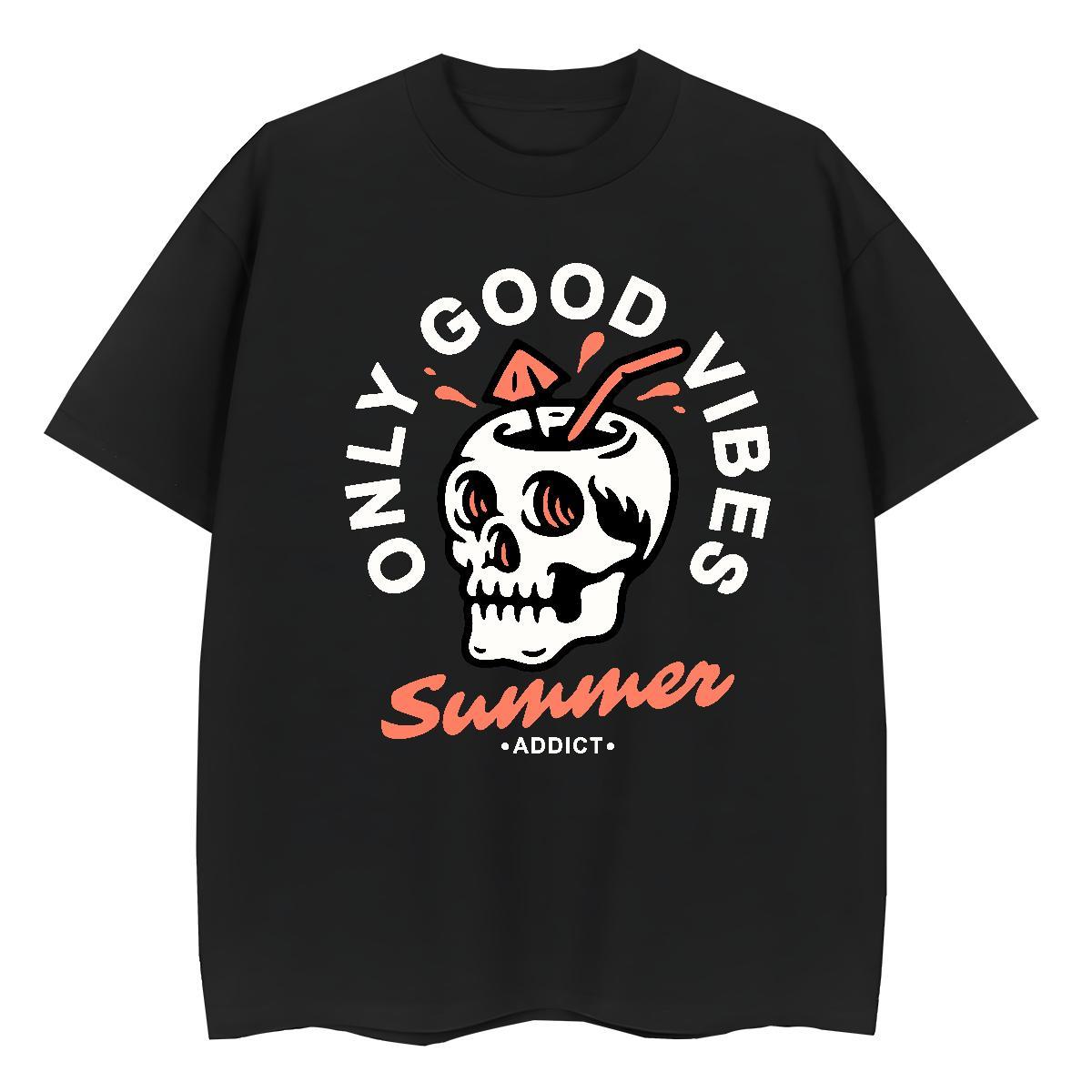 Popular T-Shirts 230g Cotton skull Beach Customized Print Breathable Short Sleeve Men Tshirts Classic Tops Shirt