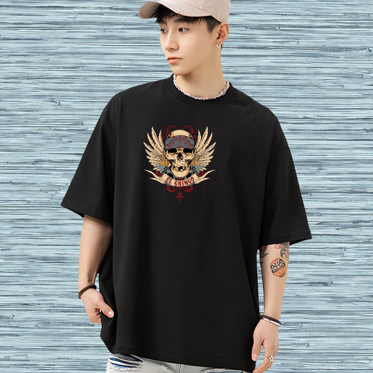Unisex Mens T Shirts 230g 100% Cotton skull Street Casual Custom Printing Crew Neck Breathable Men Tshirts Stylist Tees Shirts