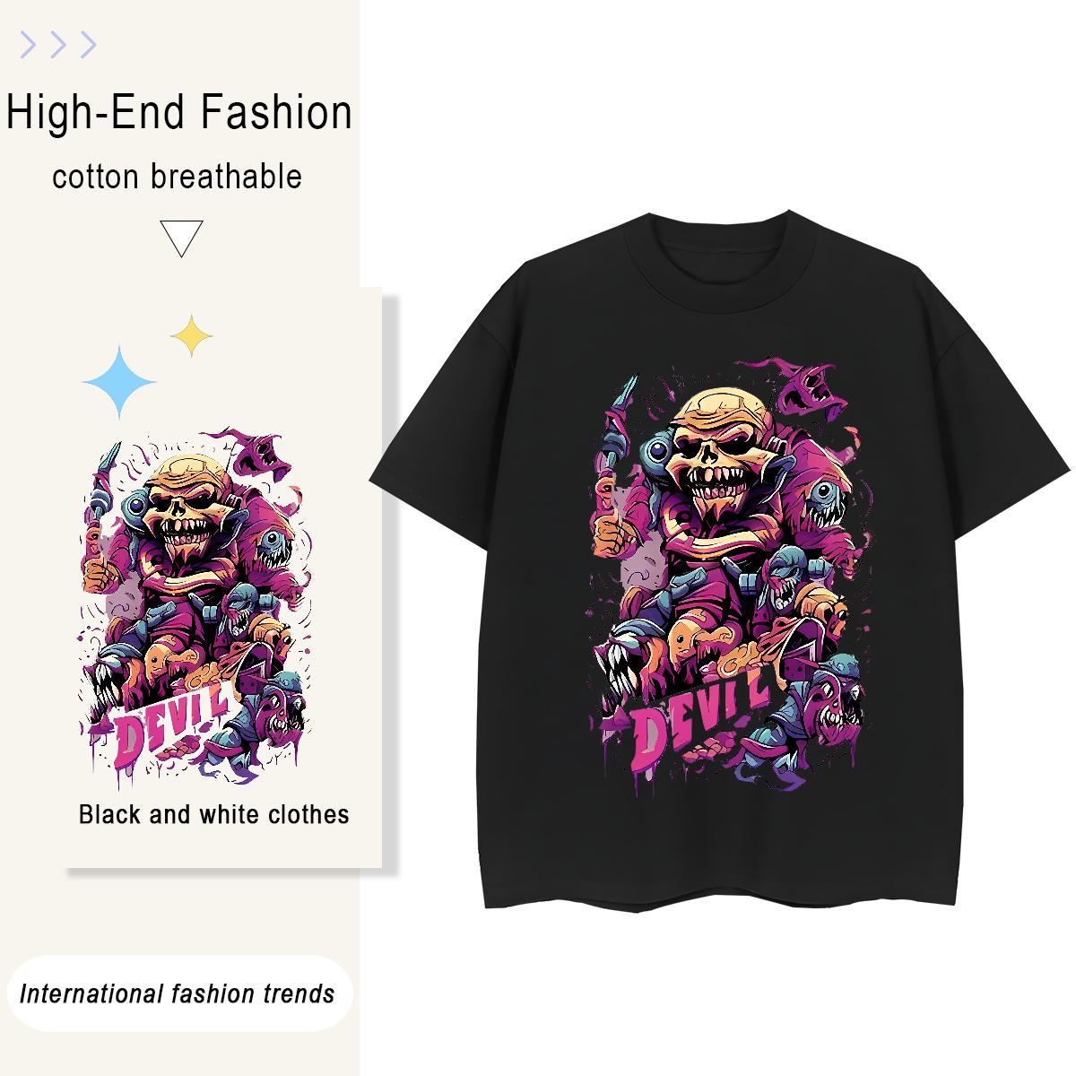 Wholesale Couples T Shirts 230g Cotton Terror Casual Beach Women T Shirts Short sleeve Soft DIY Printed Tee Shirt