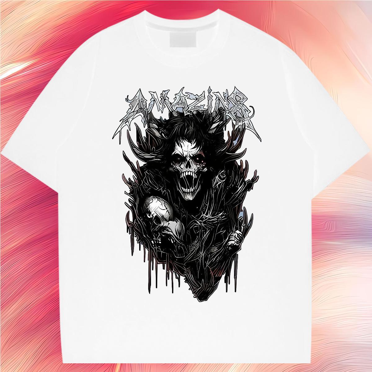 Comfortable T-Shirts for Men 100% Cotton 230g skull Anime Printing Street Custom Anime Breathable Crew Neck Tshirt for Man Woman 2024 Designer Wear