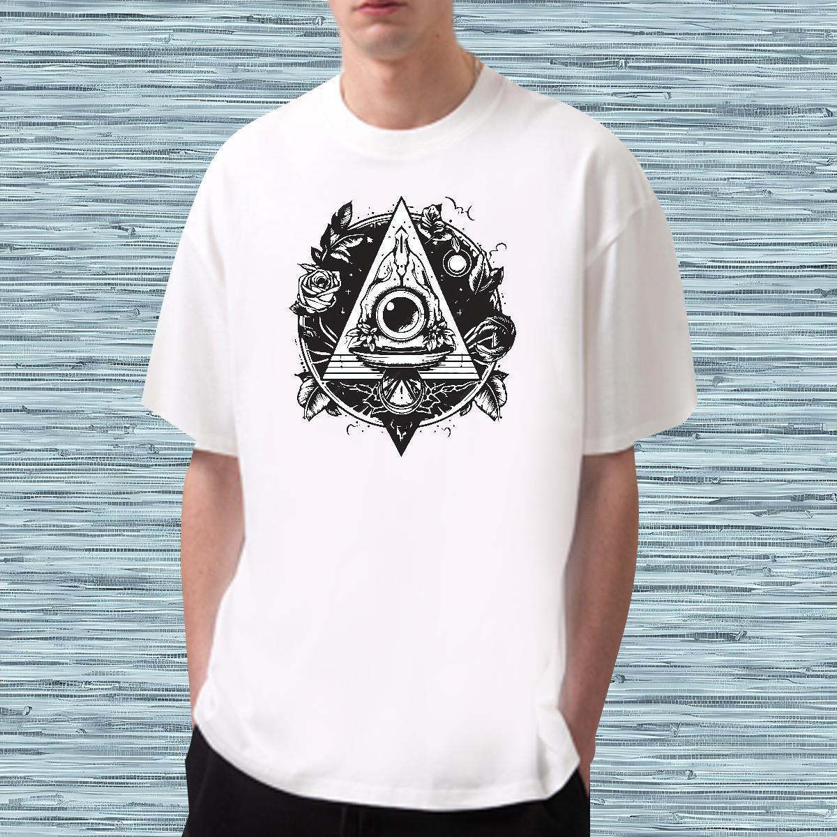 Popular T Shirts Men 230g Pure Cotton eye of the devil Hip Hop Street Anime Print Breathable Men Tees Fashion Polos