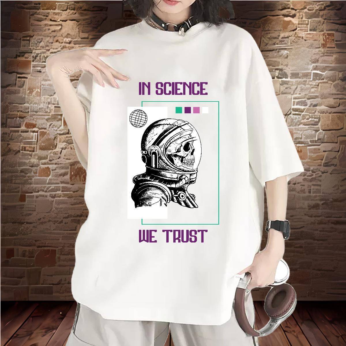 Free Shipping Womens Tshirts 230g Pure Cotton planet Street Casual T Shirts Women Short Sleeve O-Neck Black White Top Shirts
