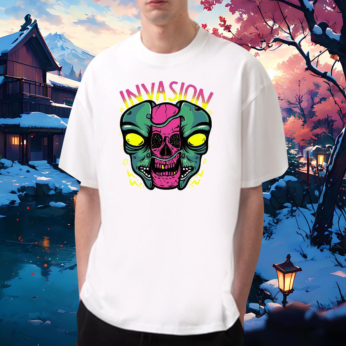 Popular T Shirts Men 100% Cotton 230g skull Anime Printing Street DIY Logo Oversized O-Neck Short Sleeve Tshirt for Man Woman 2024 DIY Clothings